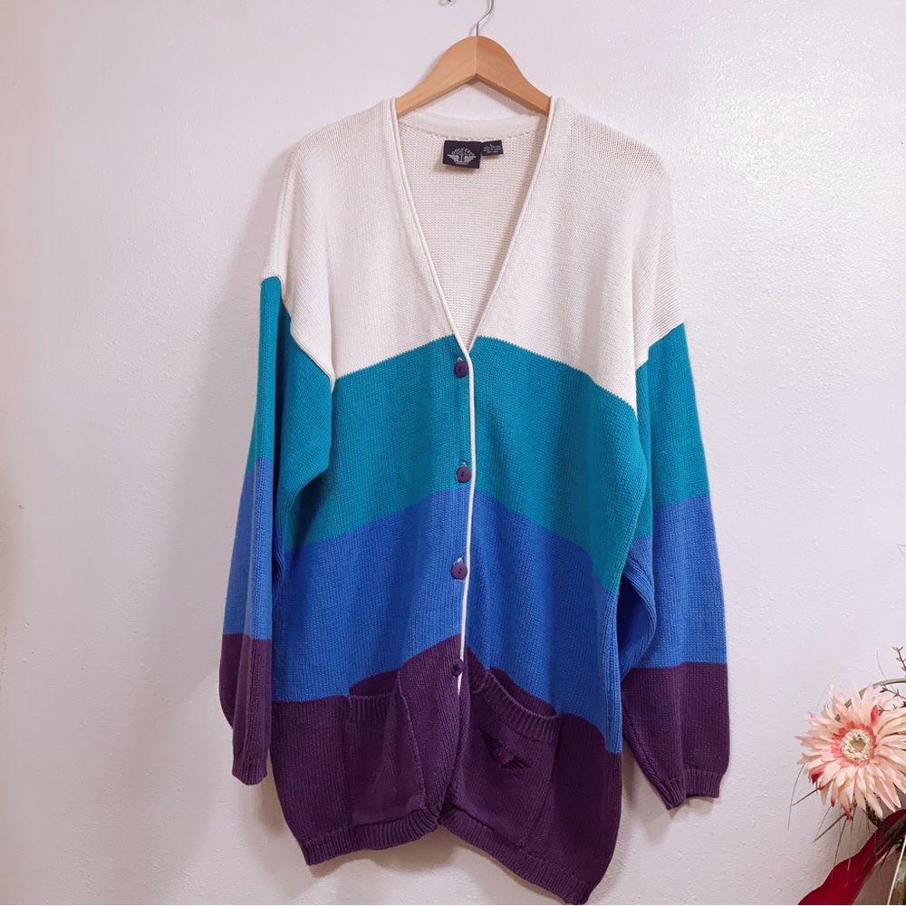 Y2K Dockers 100% Cotton Heavyweight Knit Oversized Preppy Block Striped Sweater